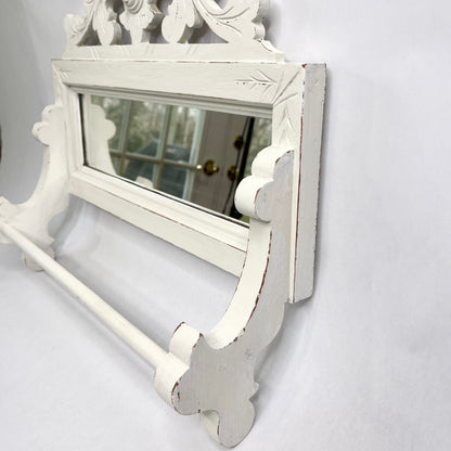 Vintage White Mirror with Towel Bars