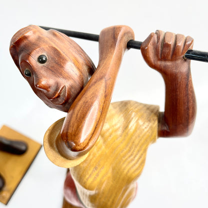 Vintage Hand Carved Wood Golfer Statues (Price is for the pair)