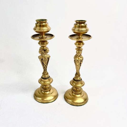 Vintage Brass Goddess Candlesticks