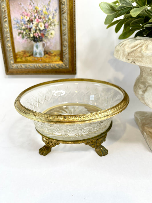 Antique Crystal Footed Bowl with Gold Trim
