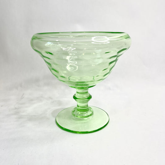 Vintage Compote - Green Pedestal Dish - Uranium Glass
