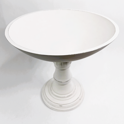 Vintage White Pedestal Bowl - Wood