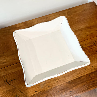 Vintage Wood Pedestal Bowl - White