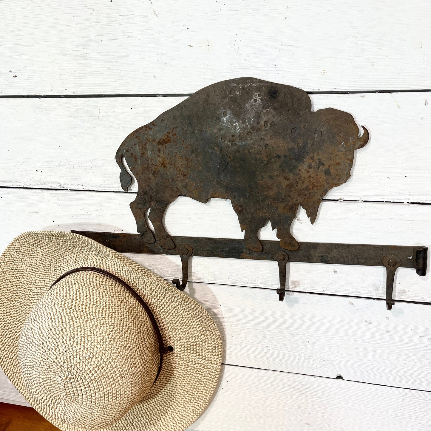 Vintage Iron Coat/Hat Rack with Buffalo - RARE - One of a Kind