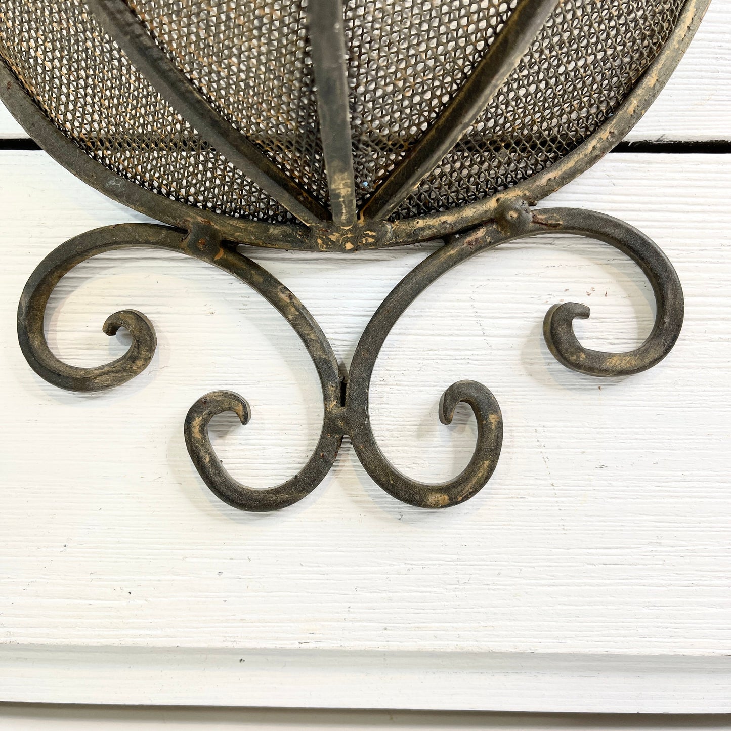 Vintage Wrought Iron Wall Pocket - Wire Mesh